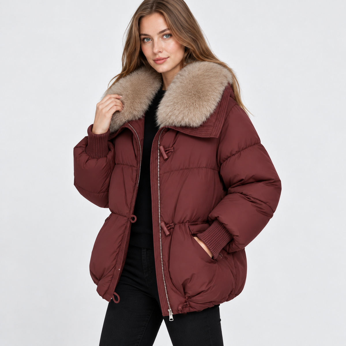 NAJAS | Women's Fur Collar Winter Jacket Warm Padded Short Coat