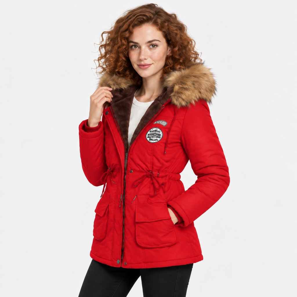 NAJAS | Women's Cotton Parka Jacket Fur Collar Hooded Winter Coat