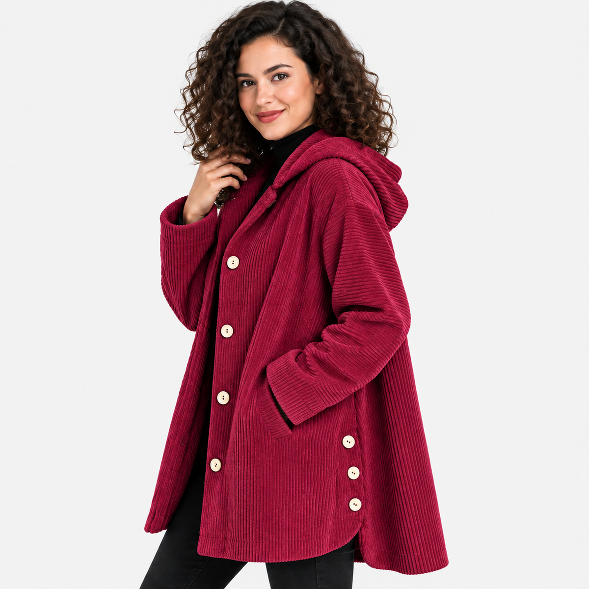 NAJAS | Women’s Corduroy Jacket Hooded Warm Pocket Fall Winter Coat