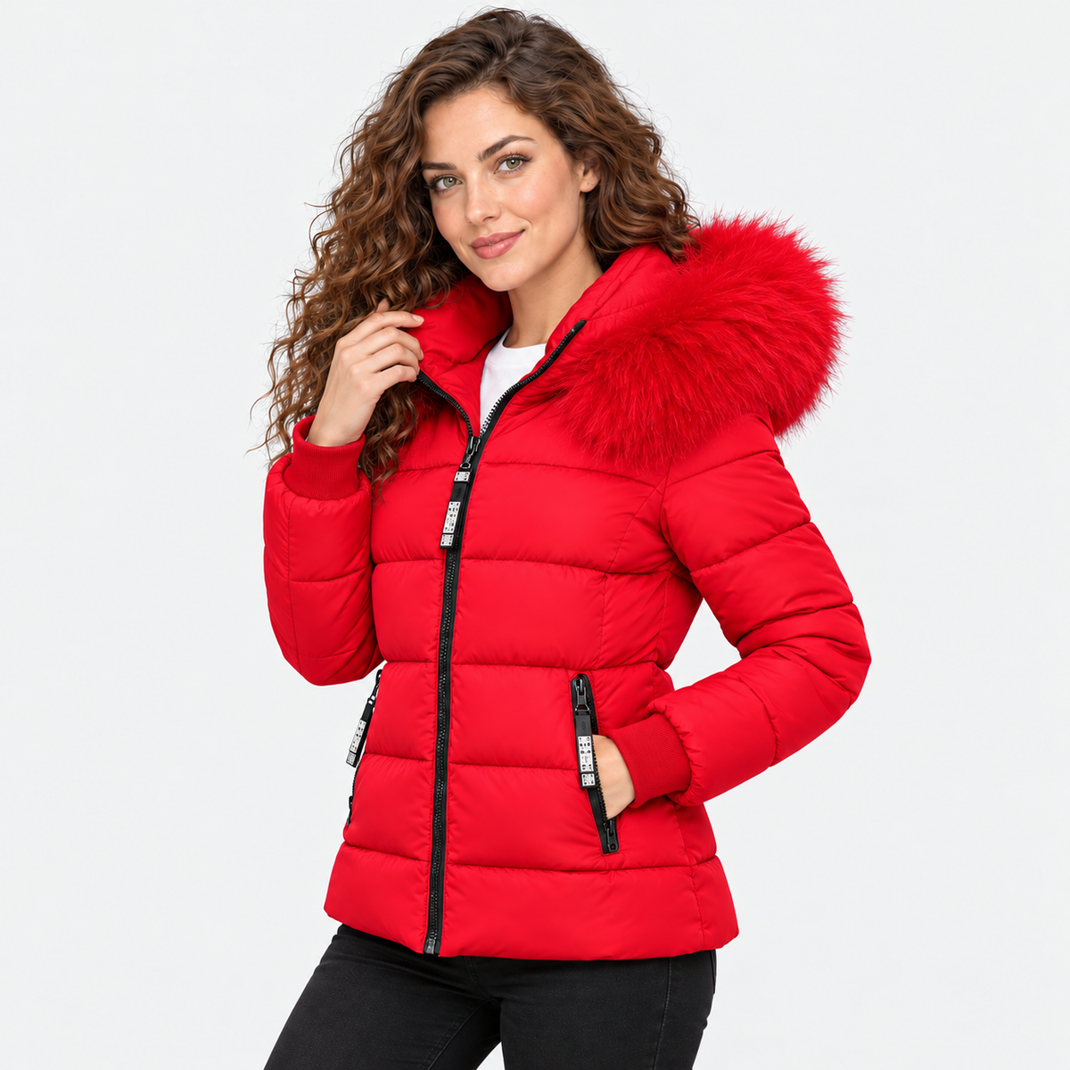 NAJAS | Women's Plus Size Padded Winter Coat with Fur Collar