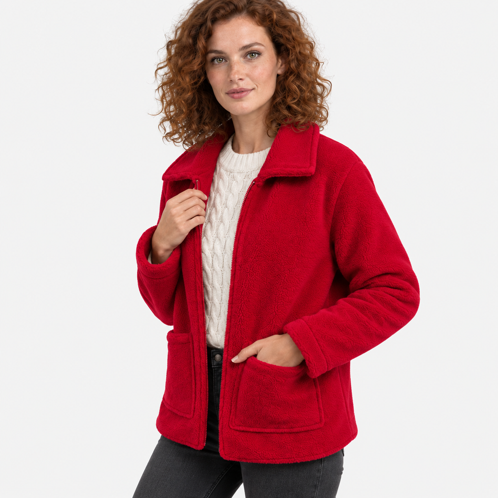 NAJAS | Women’s Zipper Jacket Polyester Lapel Collar Casual Winter Coat