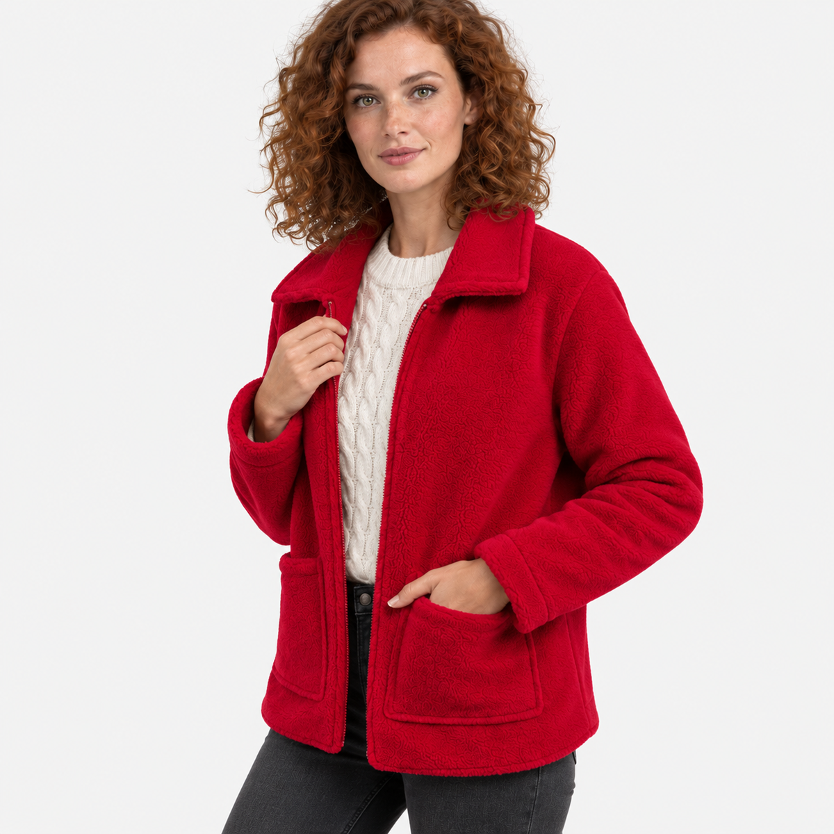 NAJAS | Women’s Zipper Jacket Polyester Lapel Collar Casual Winter Coat