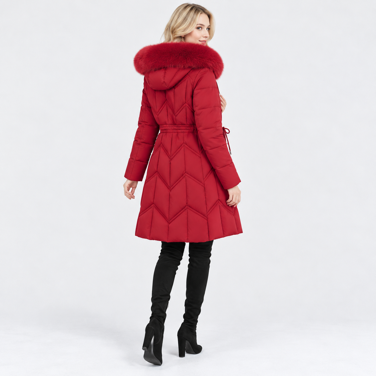 NAJAS | Women's Mid-Length Padded Winter Coat with Large Fur Collar