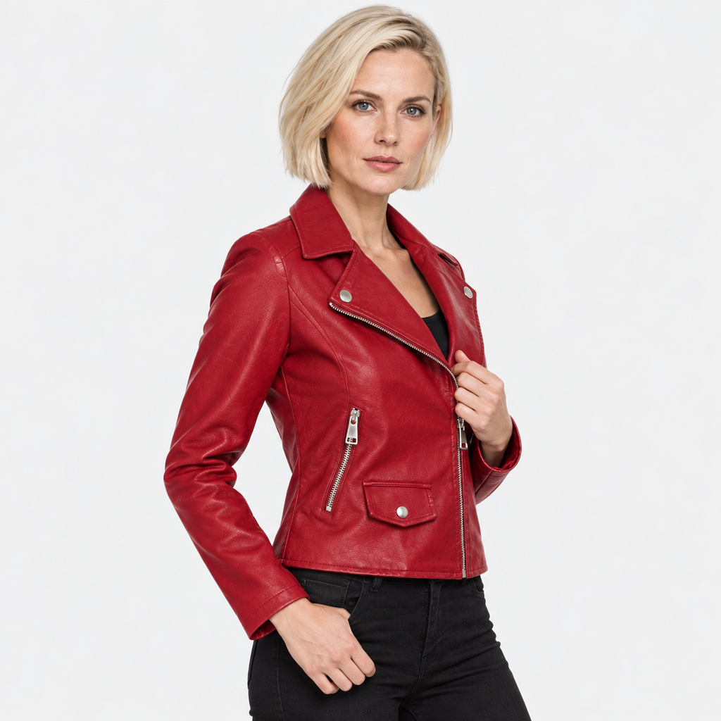 NAJAS | Women’s PU Leather Jacket Slim Fit Zip Up Winter Casual Coat