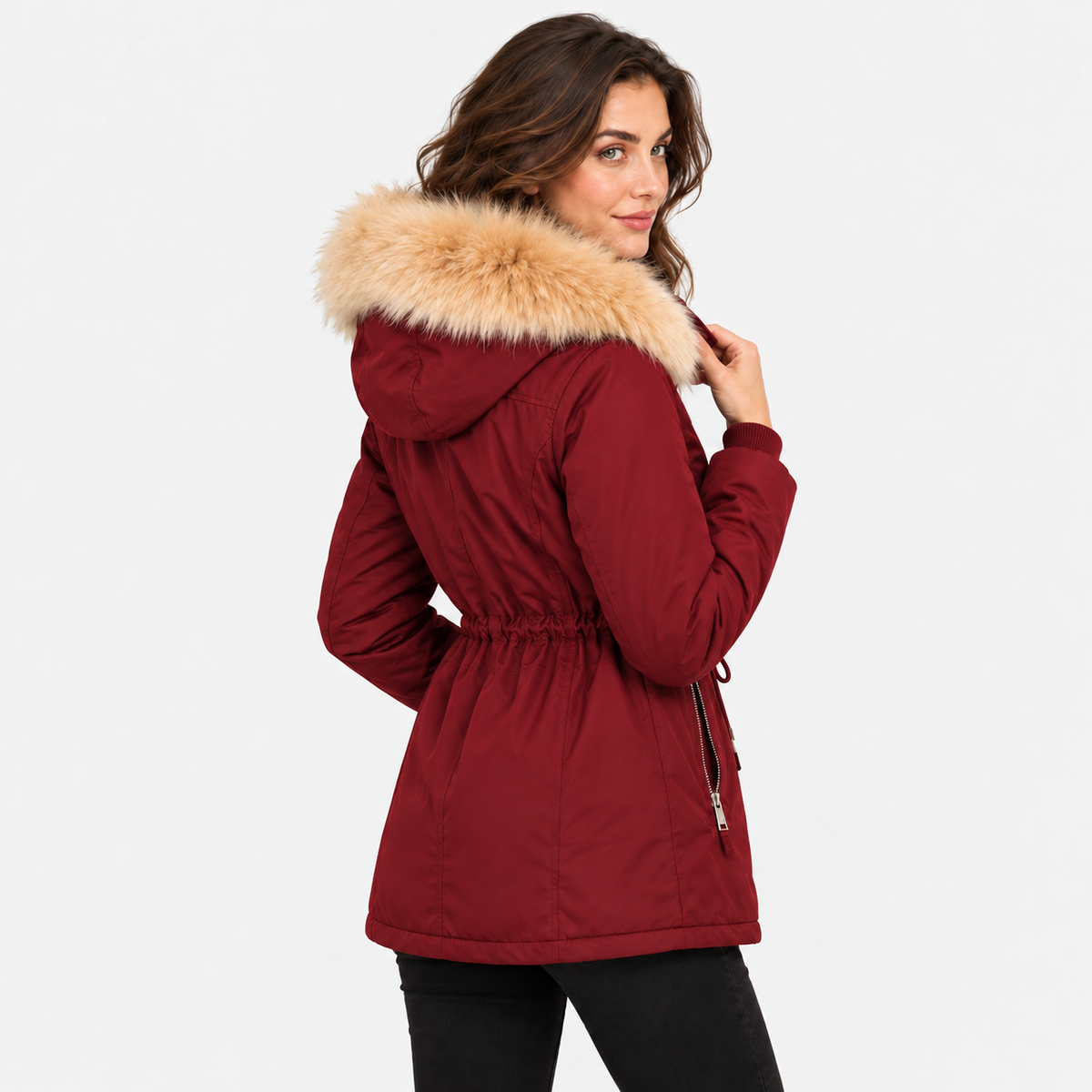 NAJAS | Women's Long Winter Coat with Detachable Hood and Faux Fur Collar
