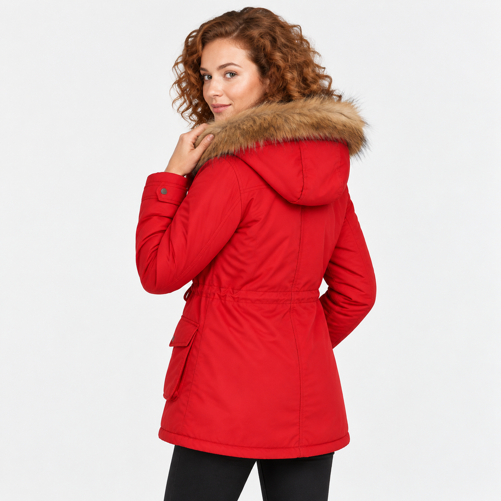 NAJAS | Women's Cotton Parka Jacket Fur Collar Hooded Winter Coat