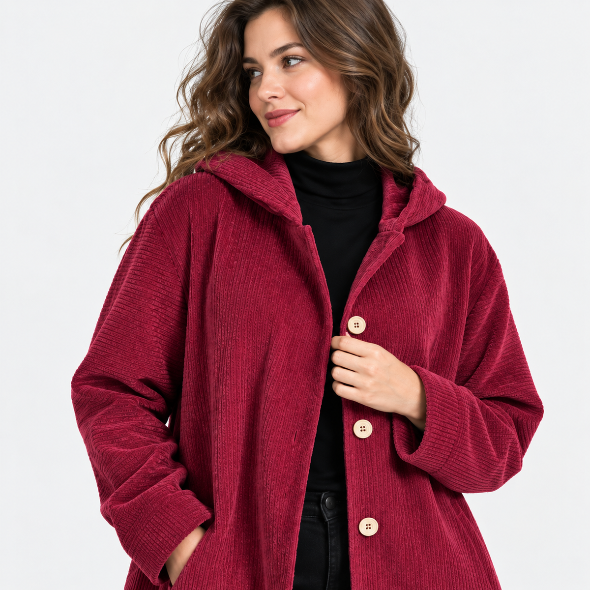 NAJAS | Women’s Corduroy Jacket Hooded Warm Pocket Fall Winter Coat