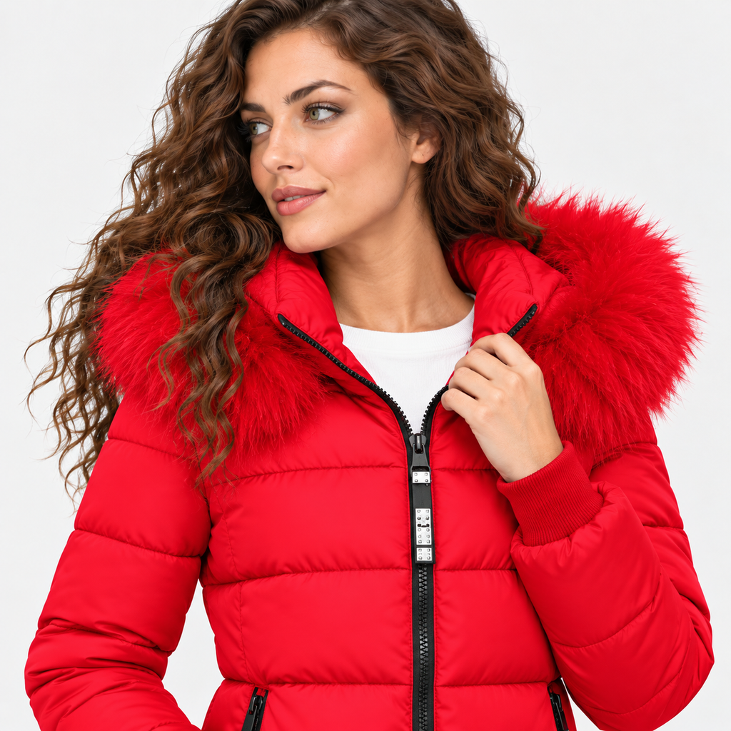 NAJAS | Women's Plus Size Padded Winter Coat with Fur Collar
