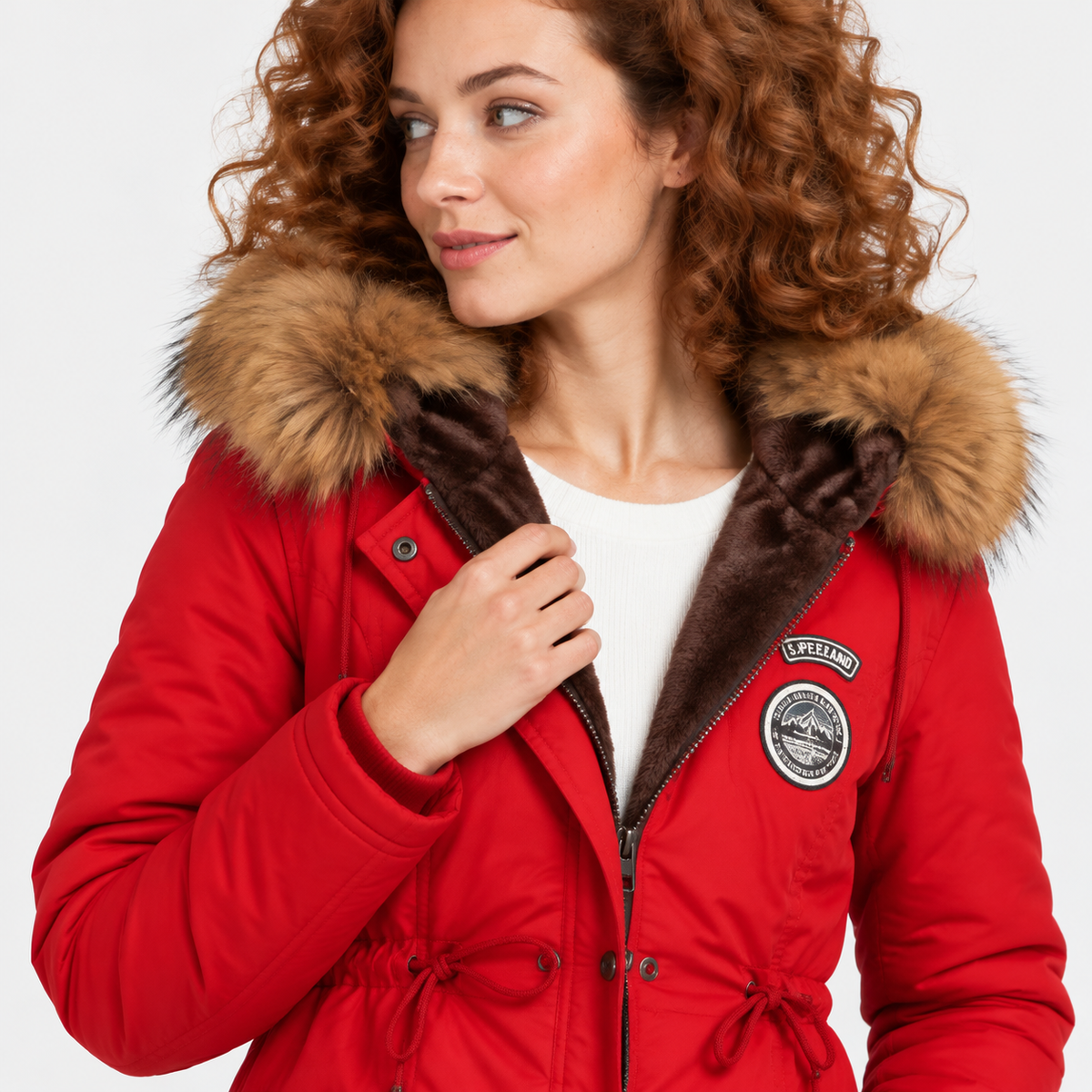 NAJAS | Women's Cotton Parka Jacket Fur Collar Hooded Winter Coat