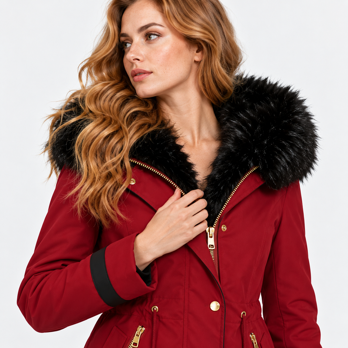NAJAS | Women’s Faux Fur Collar Coat Polyester Thick Winter Outerwear