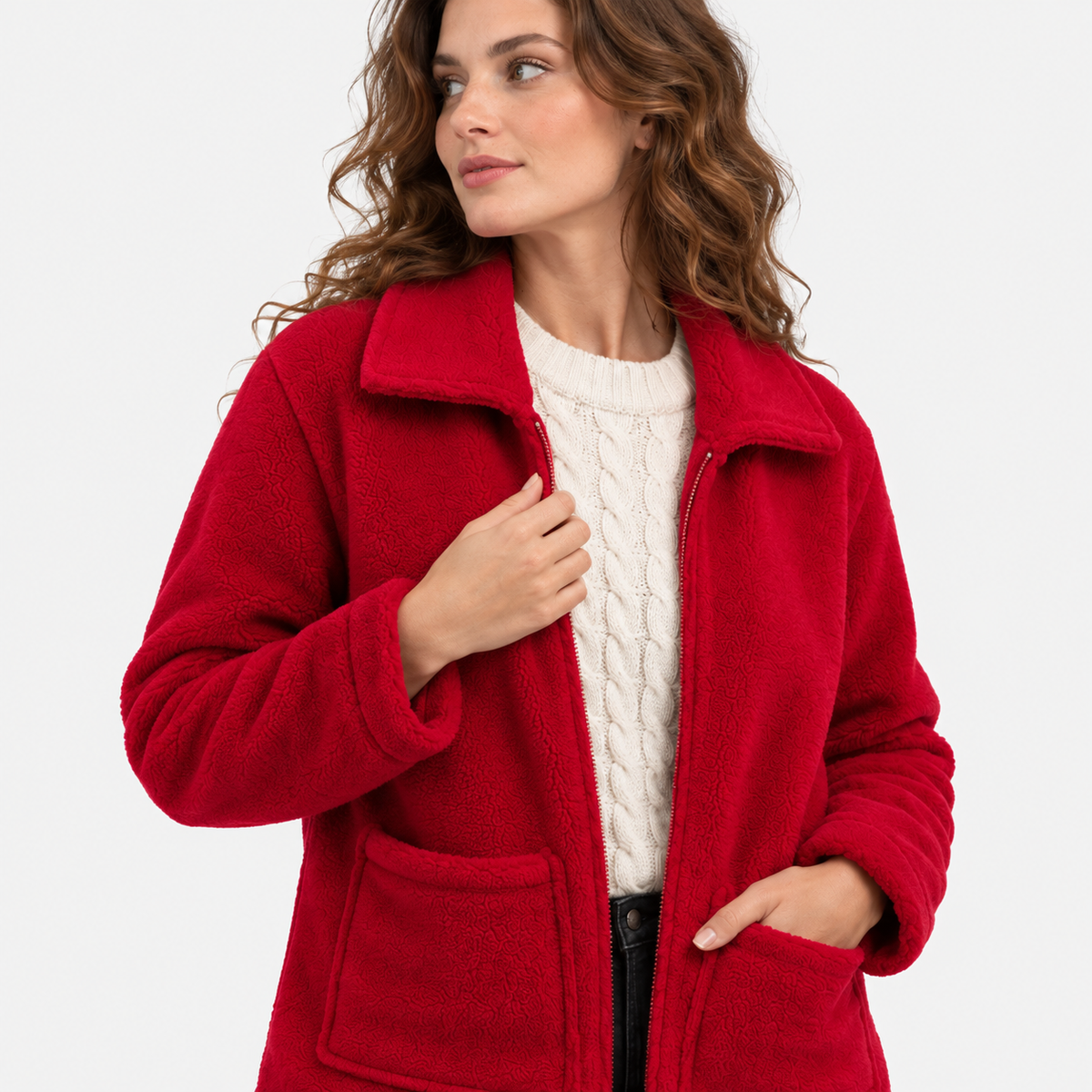 NAJAS | Women’s Zipper Jacket Polyester Lapel Collar Casual Winter Coat
