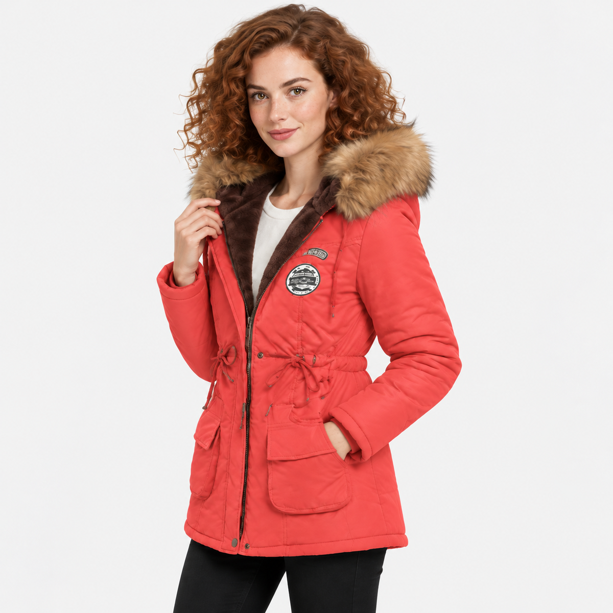 NAJAS | Women's Cotton Parka Jacket Fur Collar Hooded Winter Coat