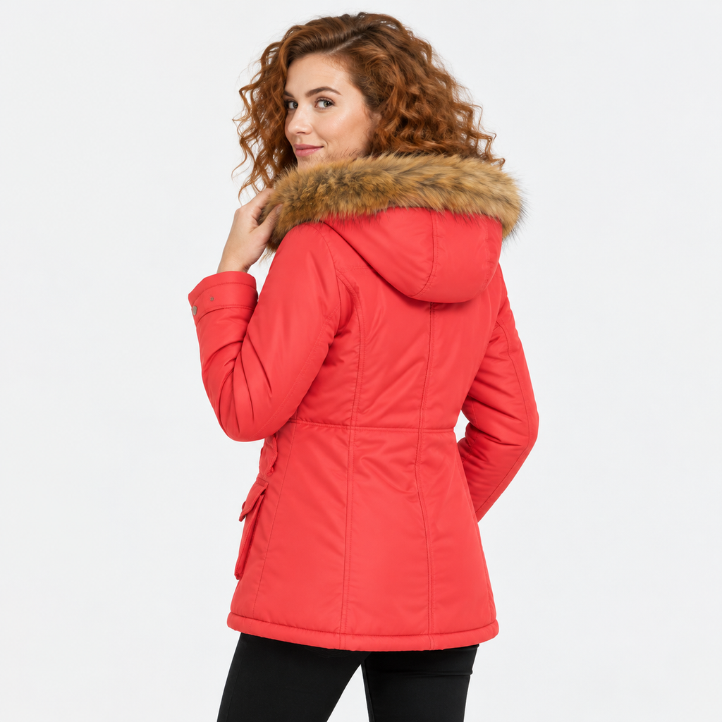 NAJAS | Women's Cotton Parka Jacket Fur Collar Hooded Winter Coat