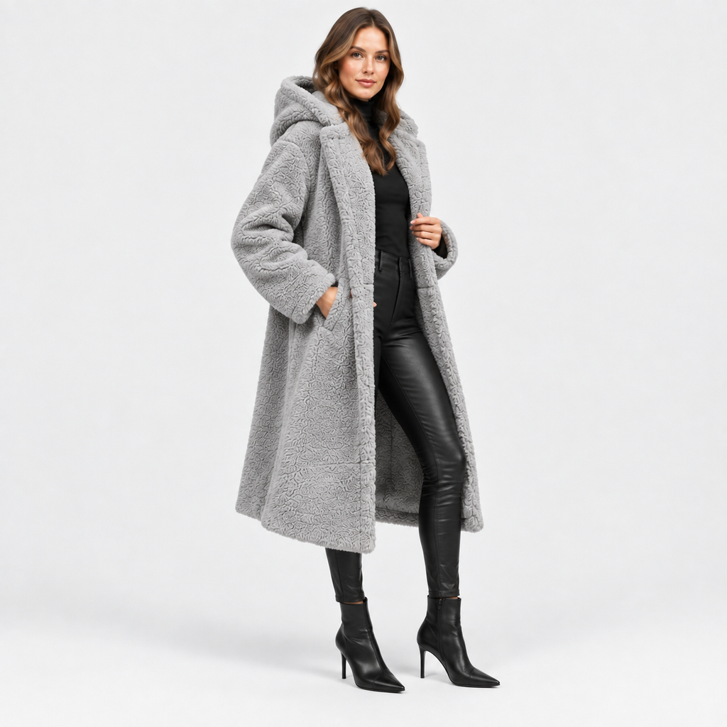 NAJAS | Women’s Teddy Coat Faux Fleece Hooded Long Winter Outerwear