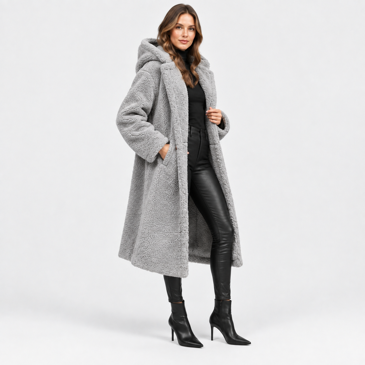 NAJAS | Women’s Teddy Coat Faux Fleece Hooded Long Winter Outerwear
