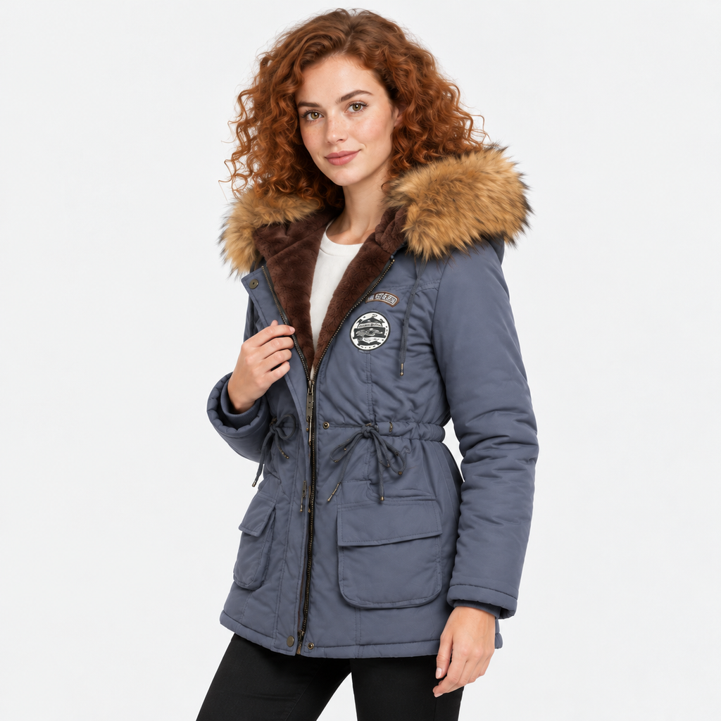 NAJAS | Women's Cotton Parka Jacket Fur Collar Hooded Winter Coat