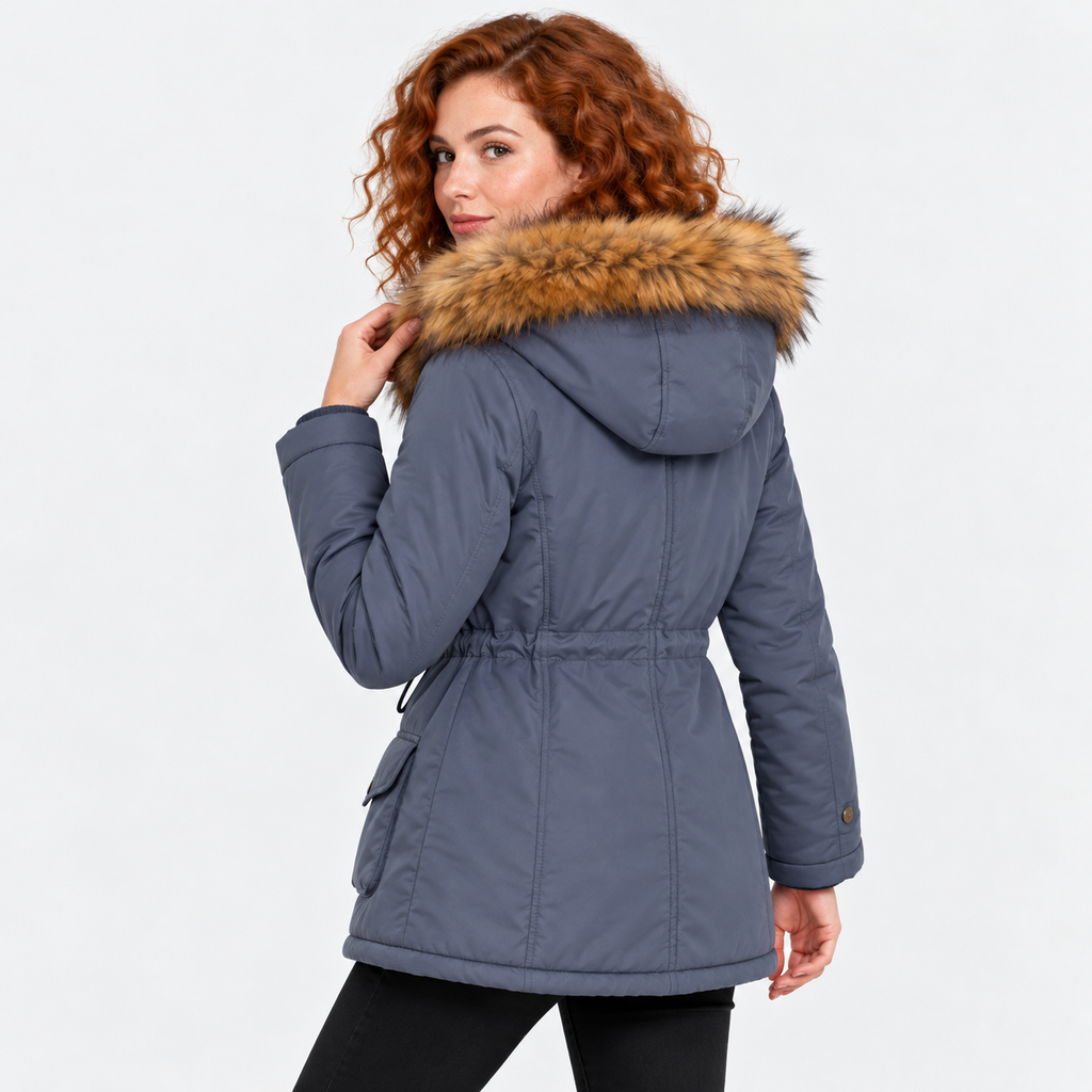 NAJAS | Women's Cotton Parka Jacket Fur Collar Hooded Winter Coat