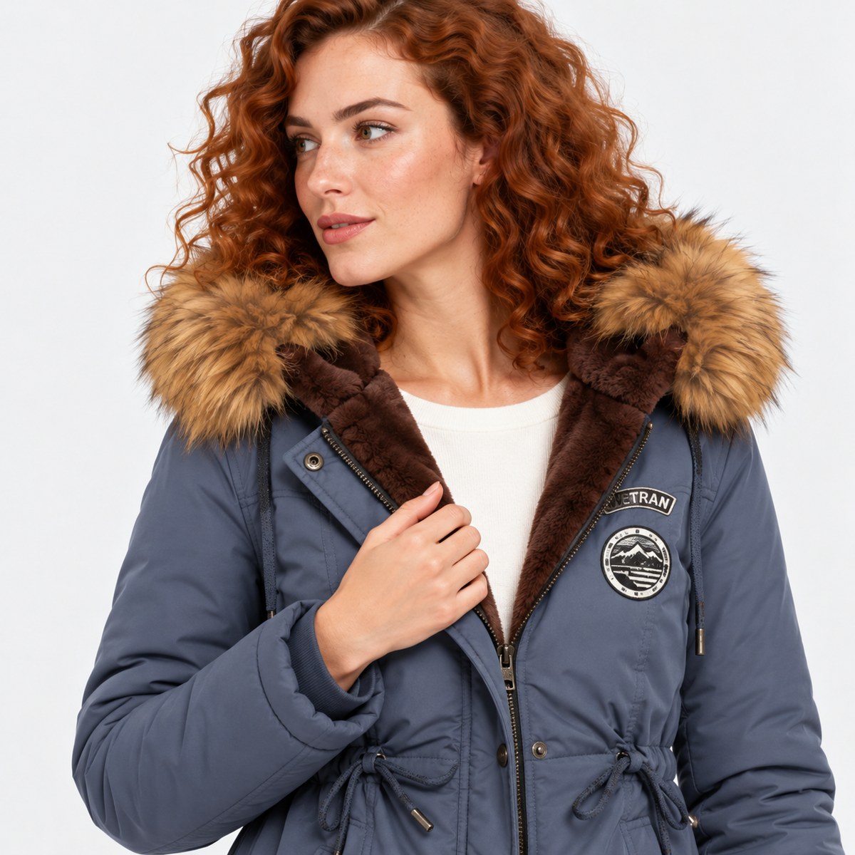 NAJAS | Women's Cotton Parka Jacket Fur Collar Hooded Winter Coat