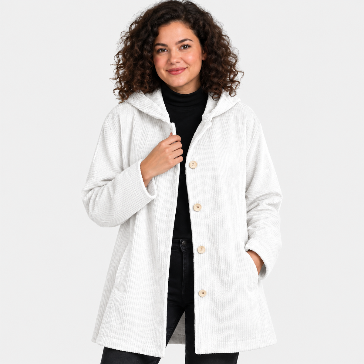 NAJAS | Women’s Corduroy Jacket Hooded Warm Pocket Fall Winter Coat