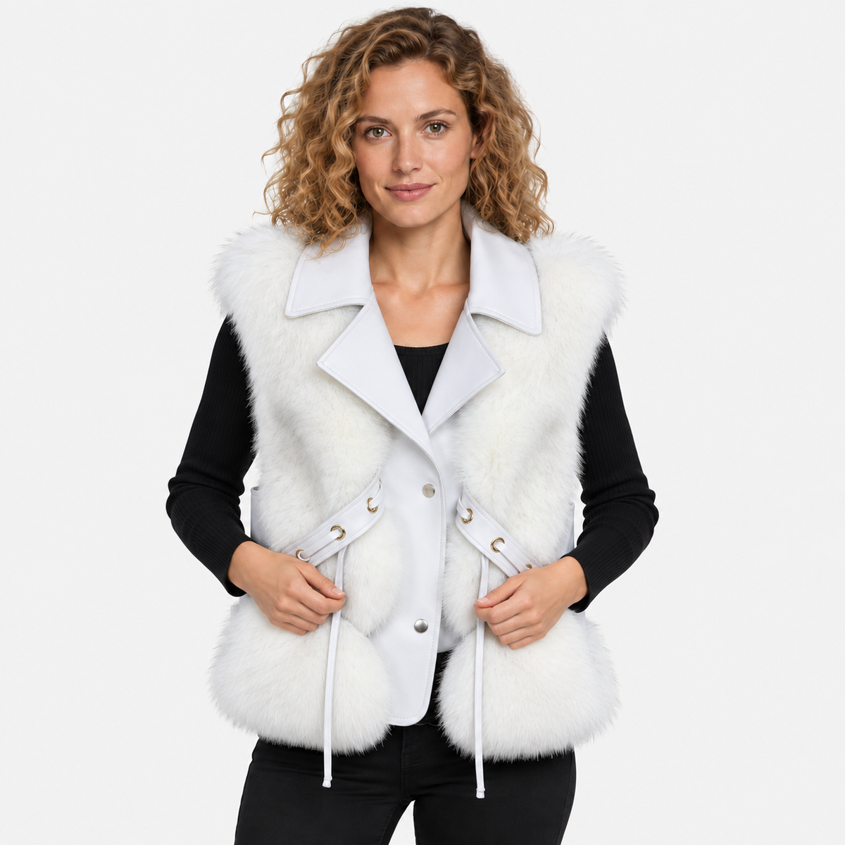 NAJAS | Women’s Plush Vest Jacket Patchwork Style Warm Fashion Coat
