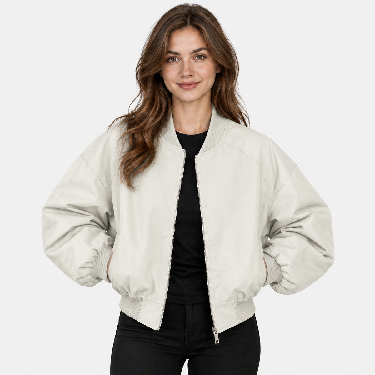 NAJAS | Women’s Solid Color Jacket Rabbit Fur Detail Long Sleeve Coat