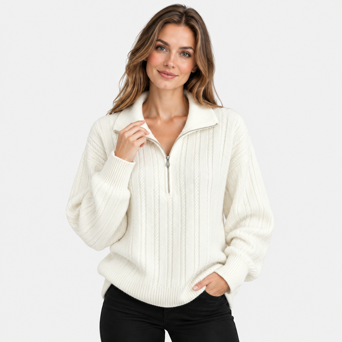 NAJAS | Women’s Knit Sweater Zip Up Pullover Thick Warm Casual Top