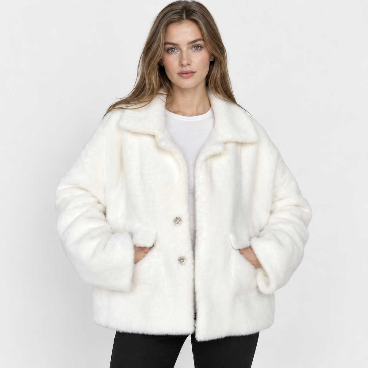 NAJAS | Women's Fleece Coat Plush Lapel Collar Warm Winter Jacket