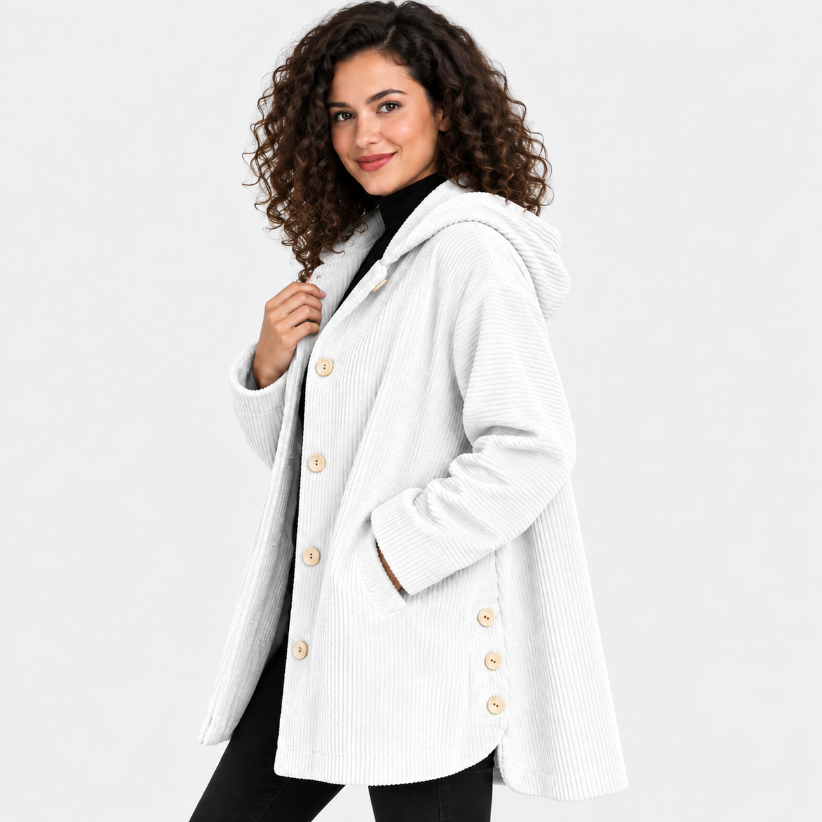 NAJAS | Women’s Corduroy Jacket Hooded Warm Pocket Fall Winter Coat