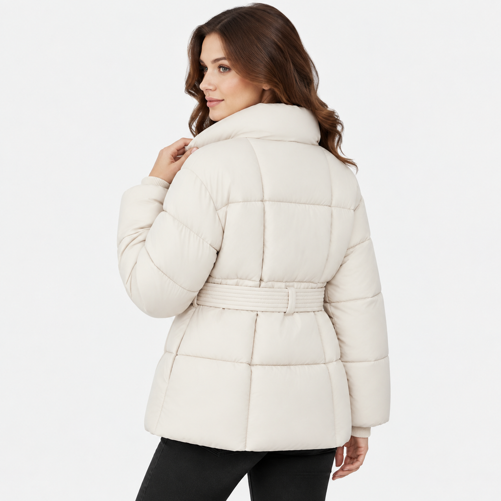 NAJAS | Women’s Plaid Coat Belted Lapel Down Cotton Winter Jacket