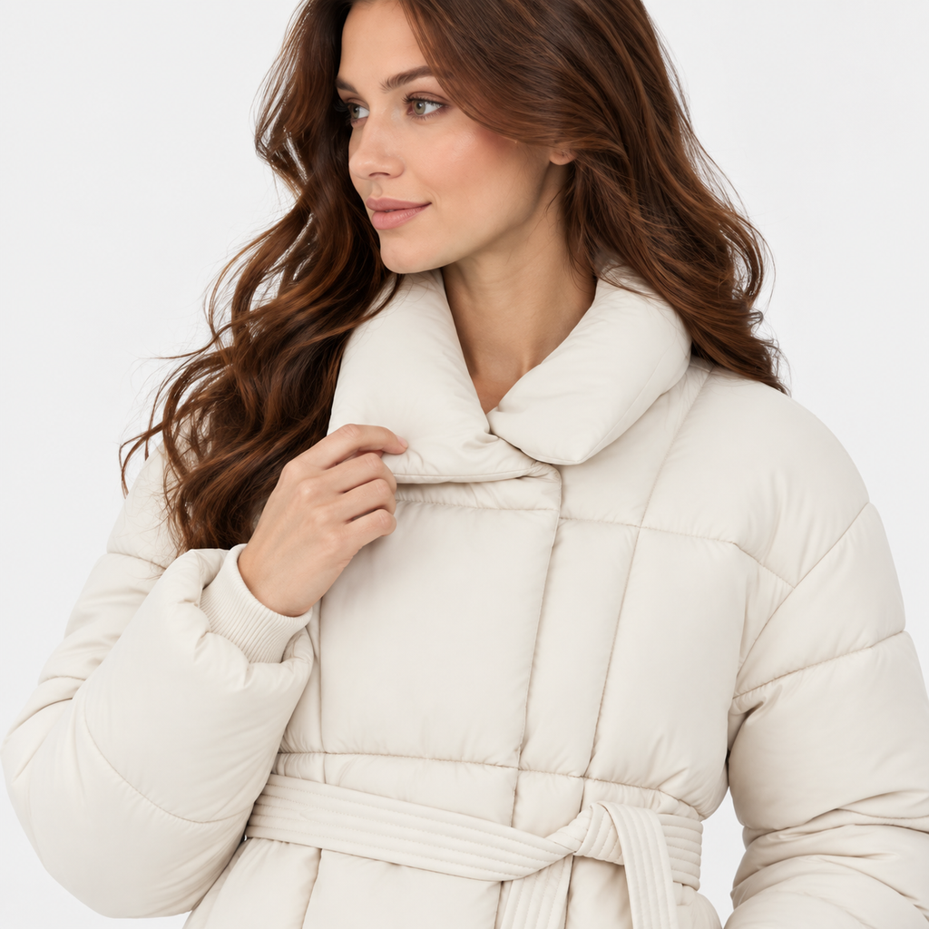 NAJAS | Women’s Plaid Coat Belted Lapel Down Cotton Winter Jacket