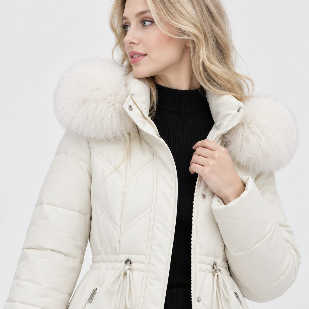 NAJAS | Women's Mid-Length Padded Winter Coat with Large Fur Collar