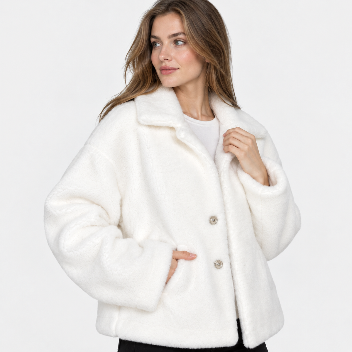 NAJAS | Women's Fleece Coat Plush Lapel Collar Warm Winter Jacket