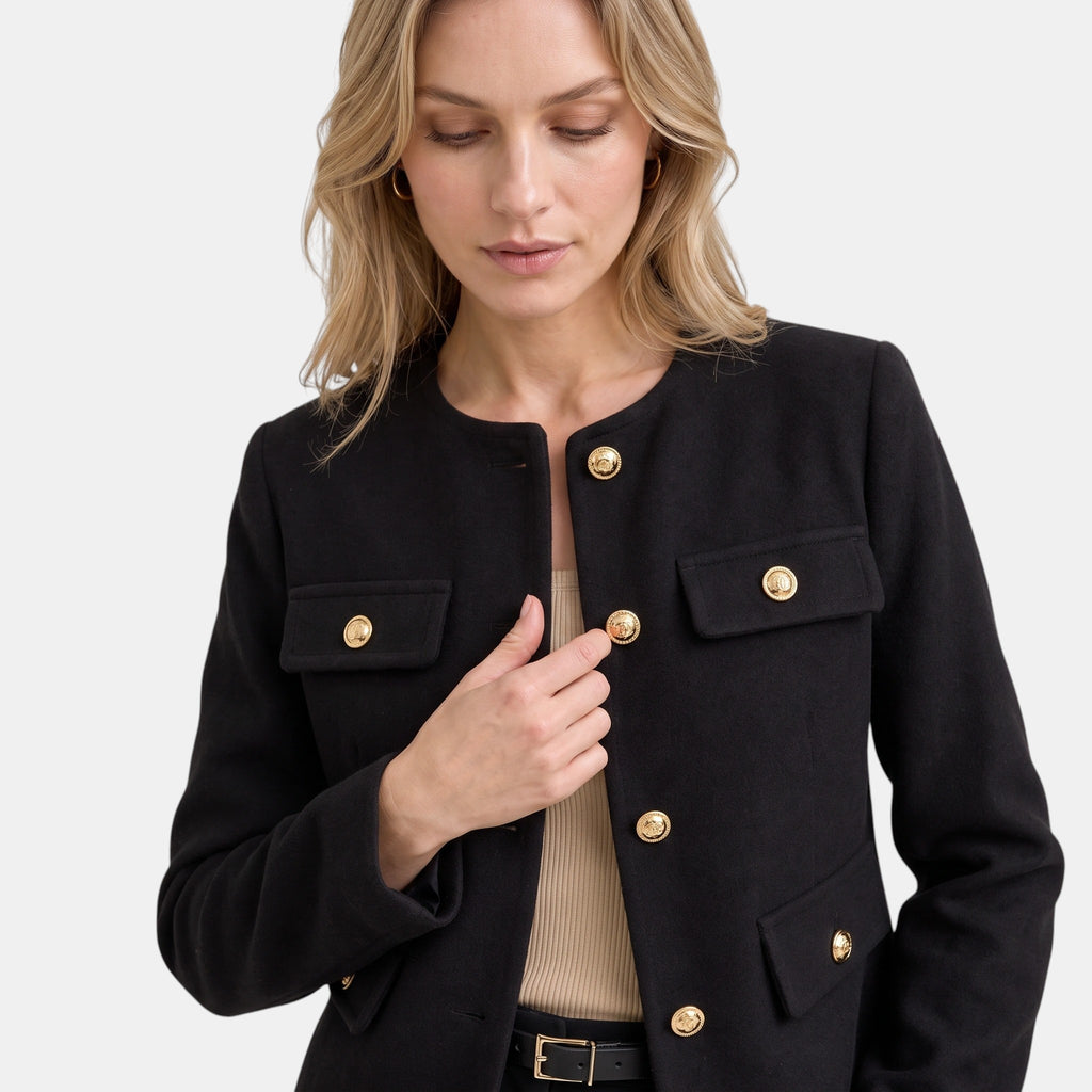 NAJAS | Women's Collarless Button Front Textured Jacket