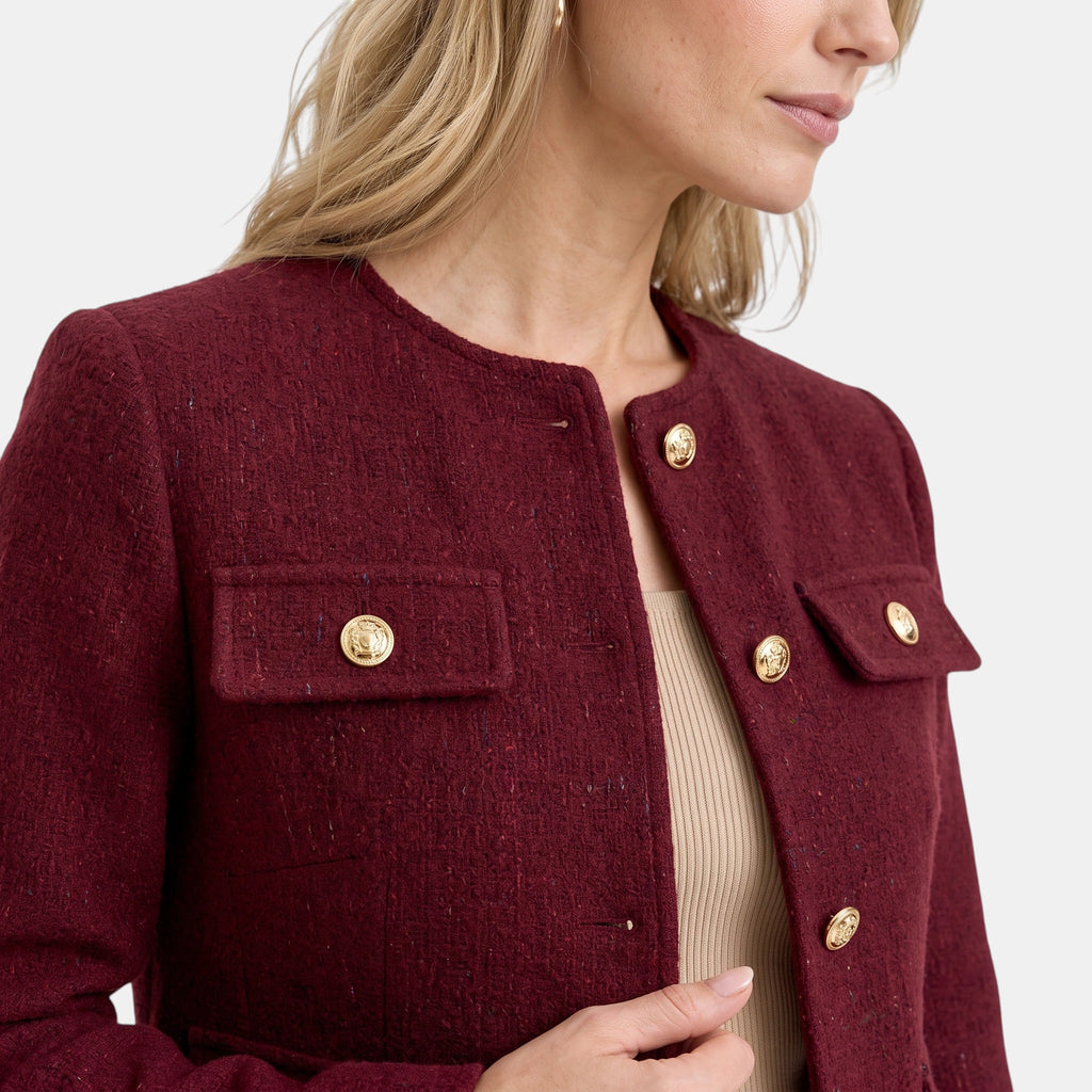 NAJAS | Women's Collarless Button Front Textured Jacket