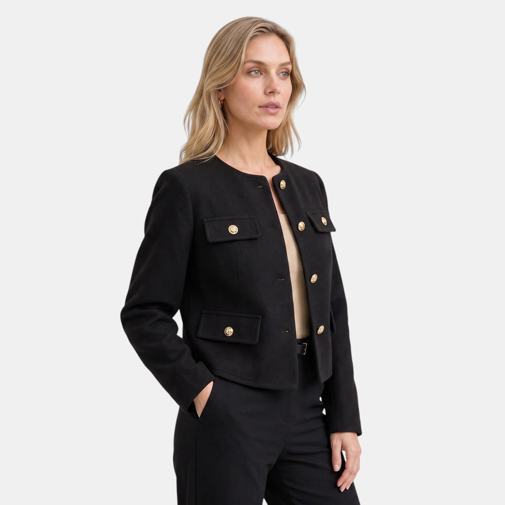 NAJAS | Women's Collarless Button Front Textured Jacket