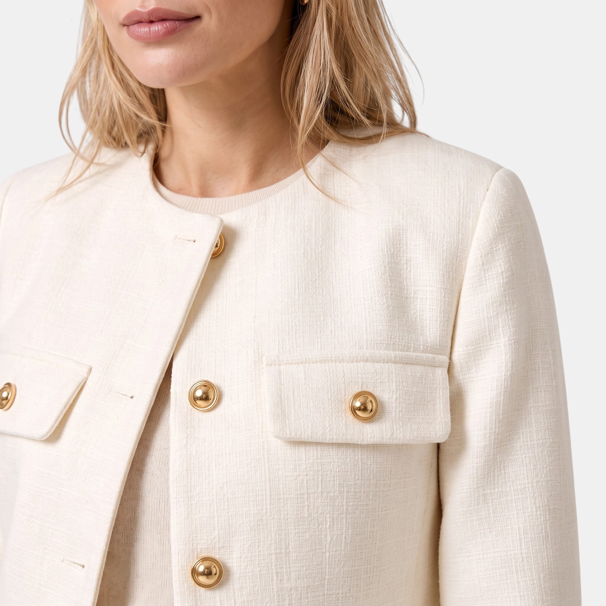 NAJAS | Women's Collarless Button Front Textured Jacket