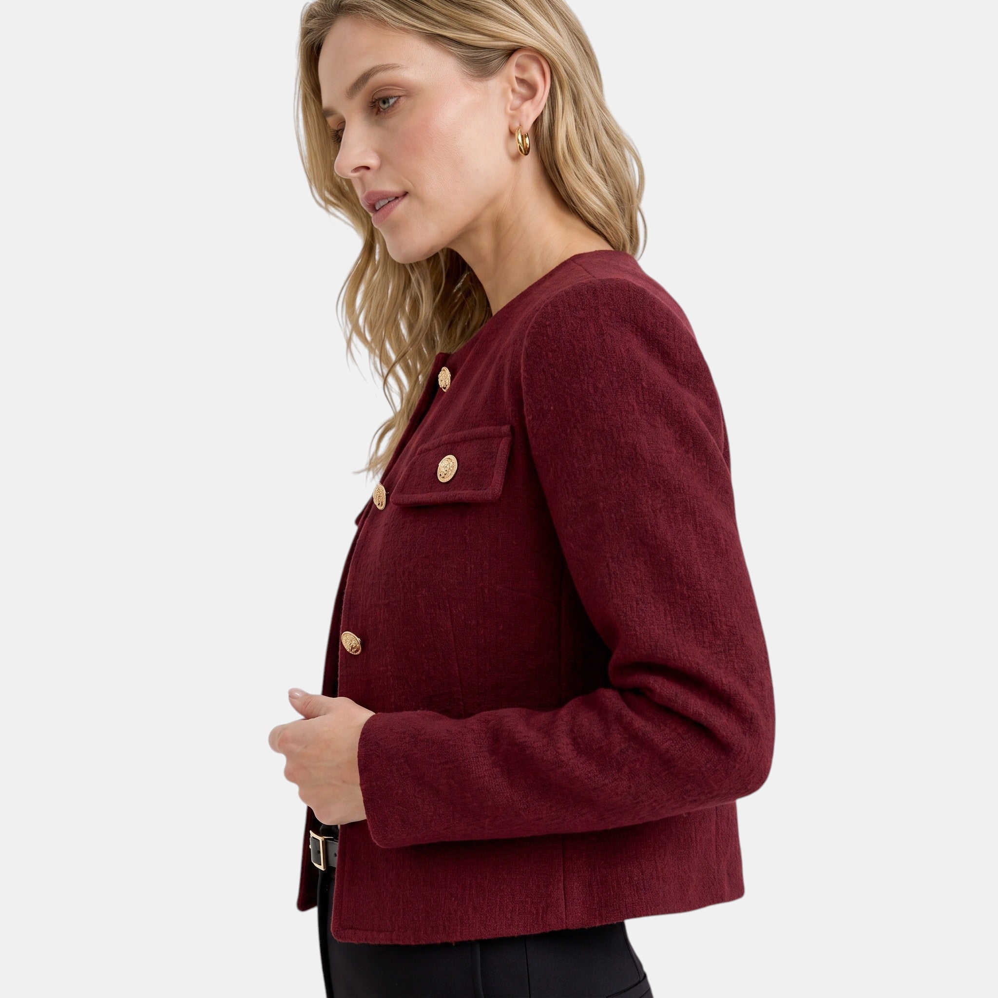 NAJAS | Women's Collarless Button Front Textured Jacket