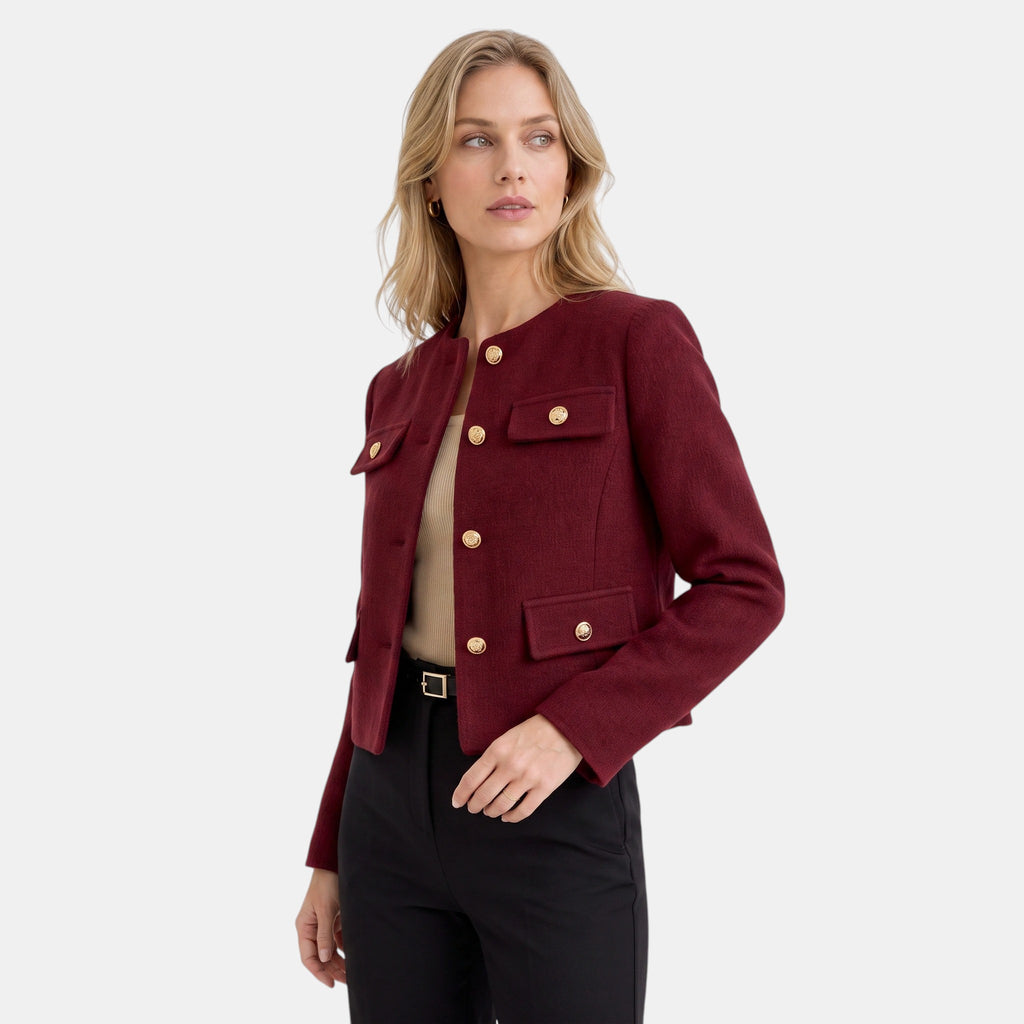 NAJAS | Women's Collarless Button Front Textured Jacket
