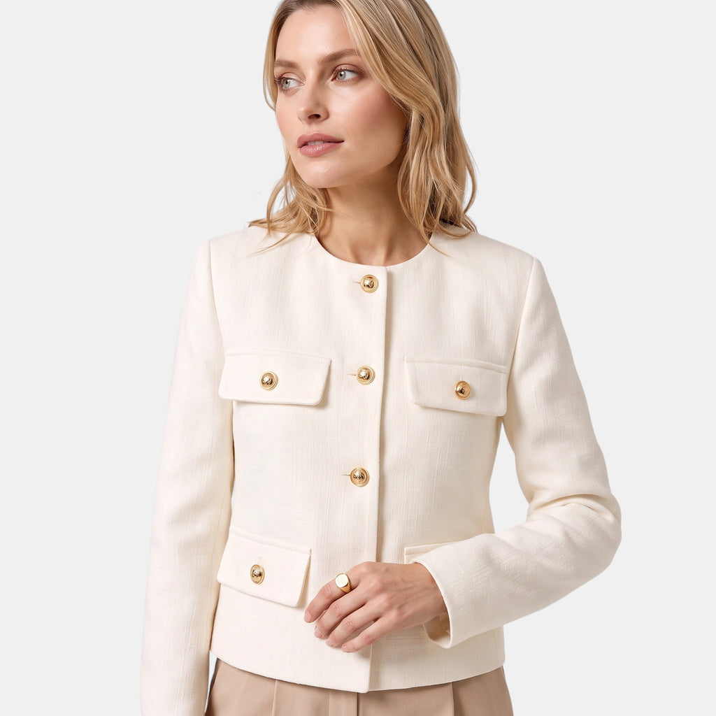 NAJAS | Women's Collarless Button Front Textured Jacket
