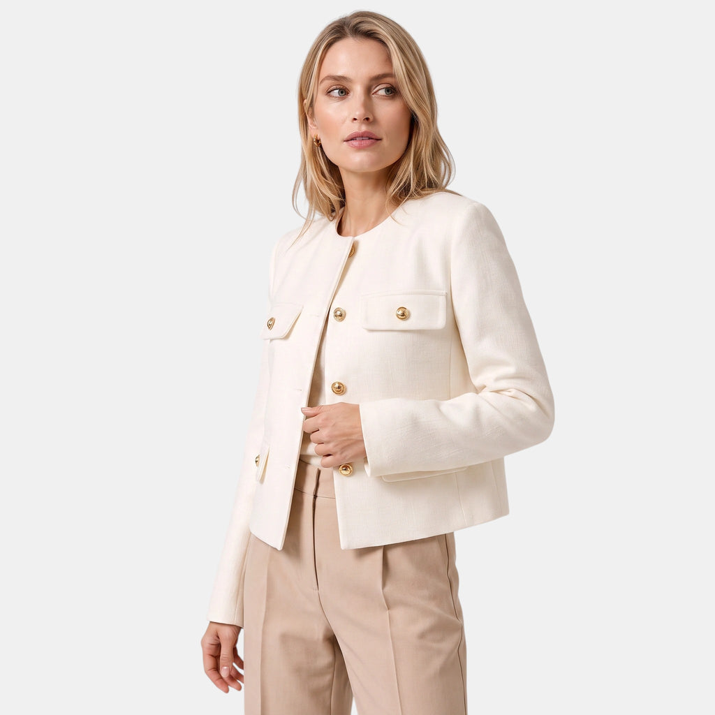 NAJAS | Women's Collarless Button Front Textured Jacket