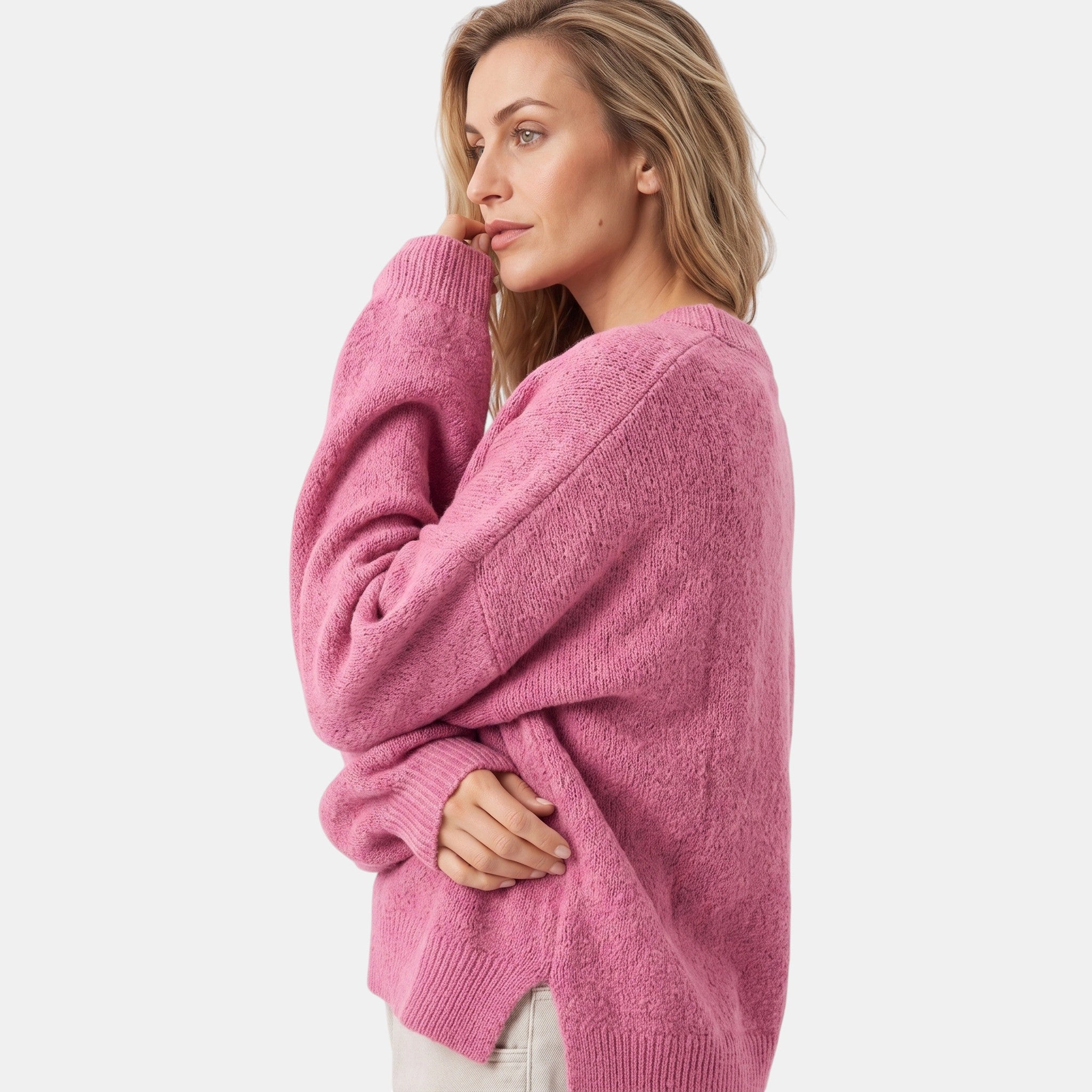 NAJAS | Women's Crew Neck Knitted Jumper with Split Hem