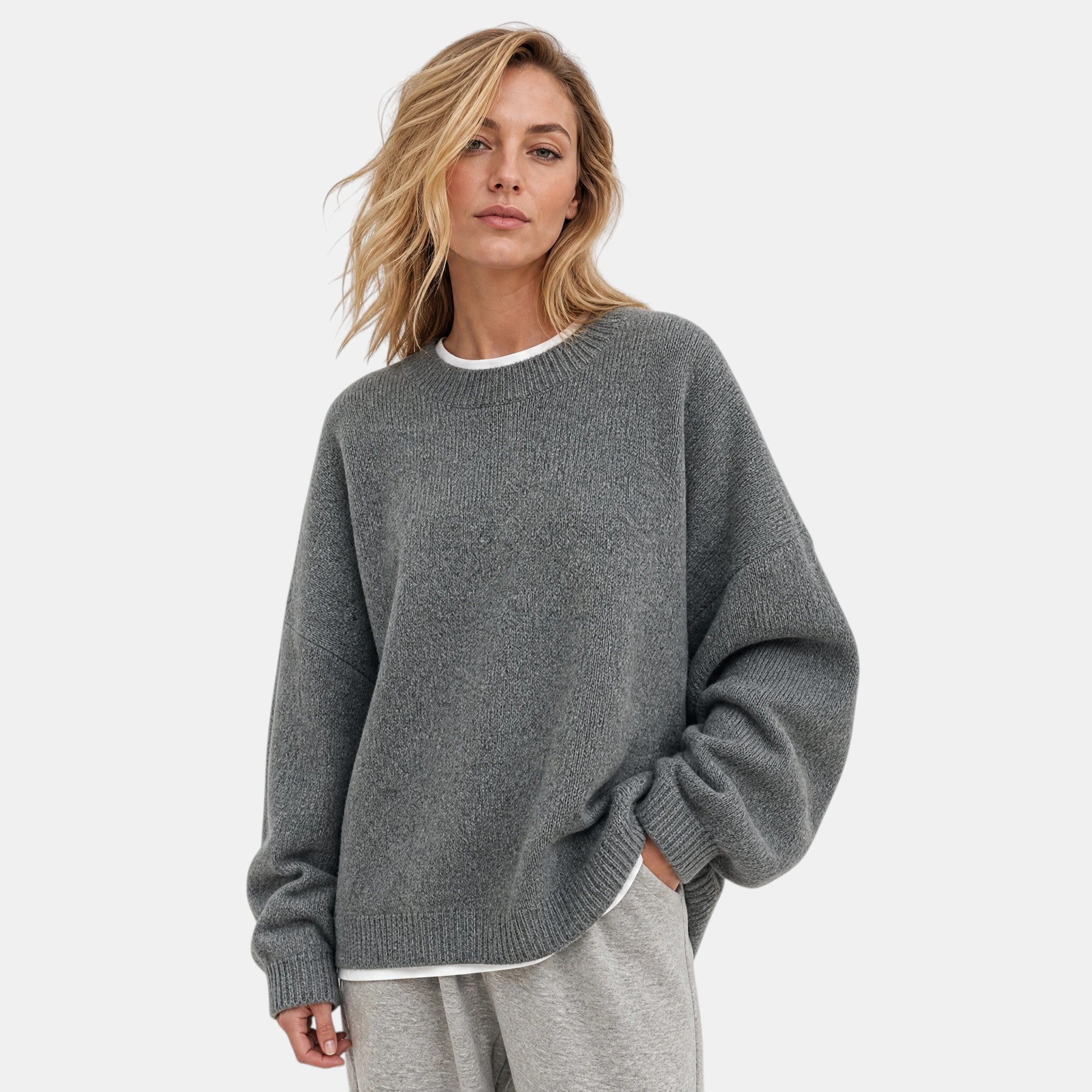 NAJAS | Women's Crew Neck Knitted Jumper with Split Hem