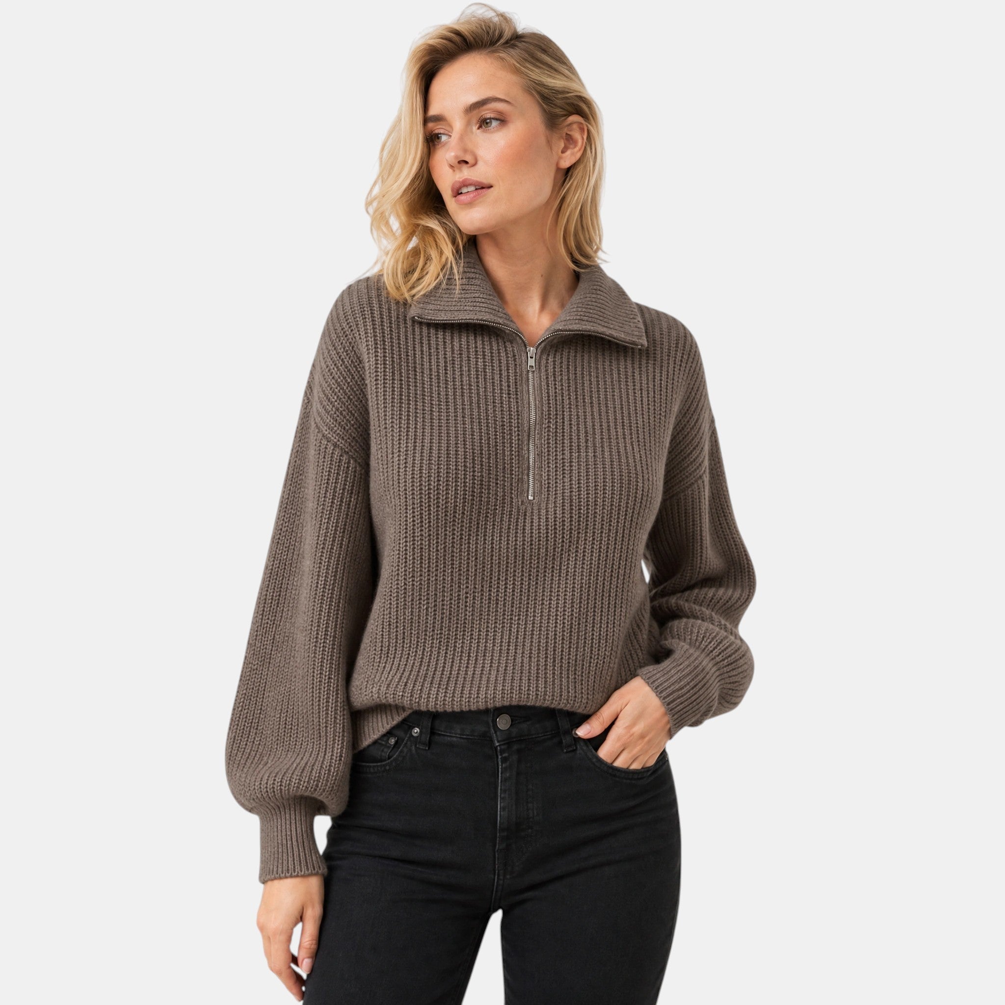 NAJAS | Women's Half Zip Collared Knitted Jumper