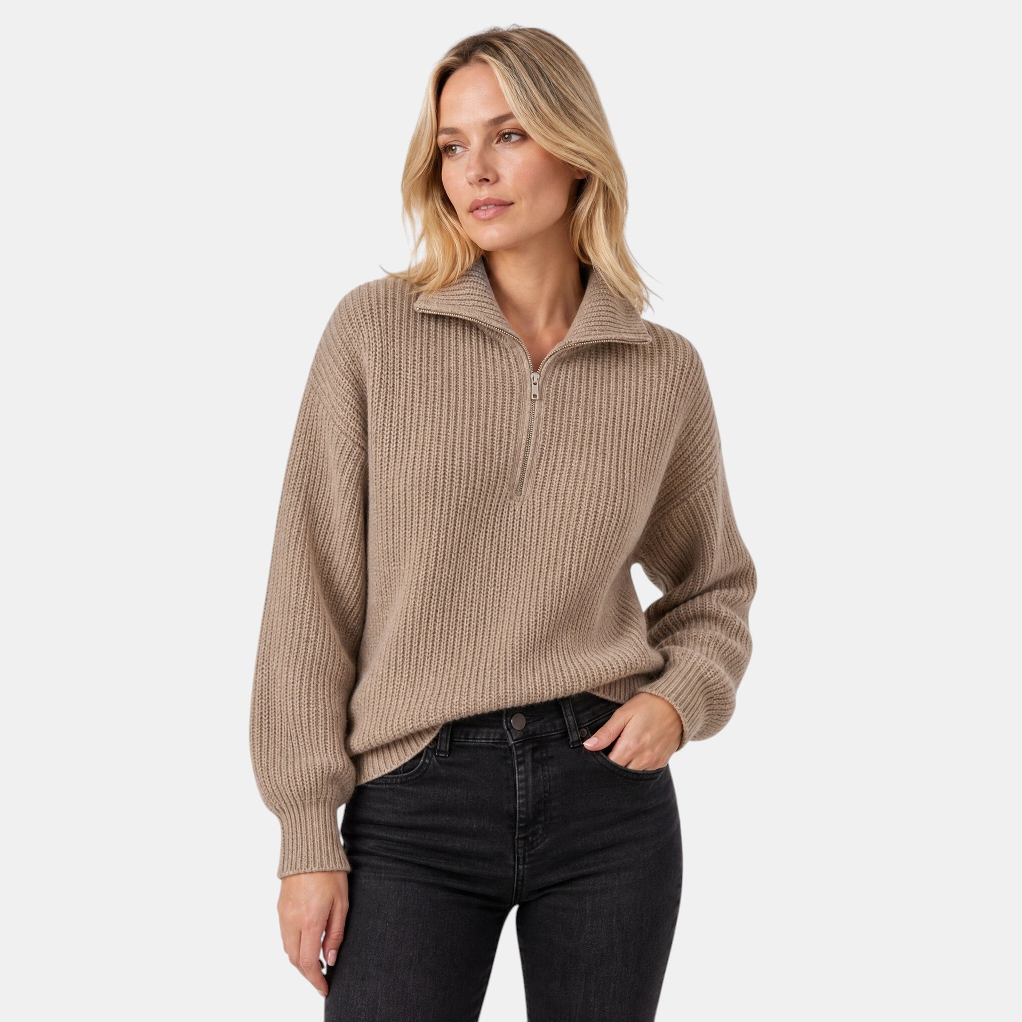 NAJAS | Women's Half Zip Collared Knitted Jumper