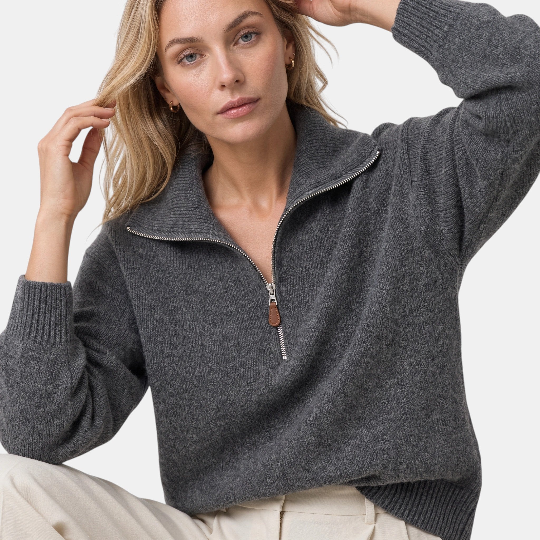 NAJAS | Women's Half Zip High Neck Knitted Jumper
