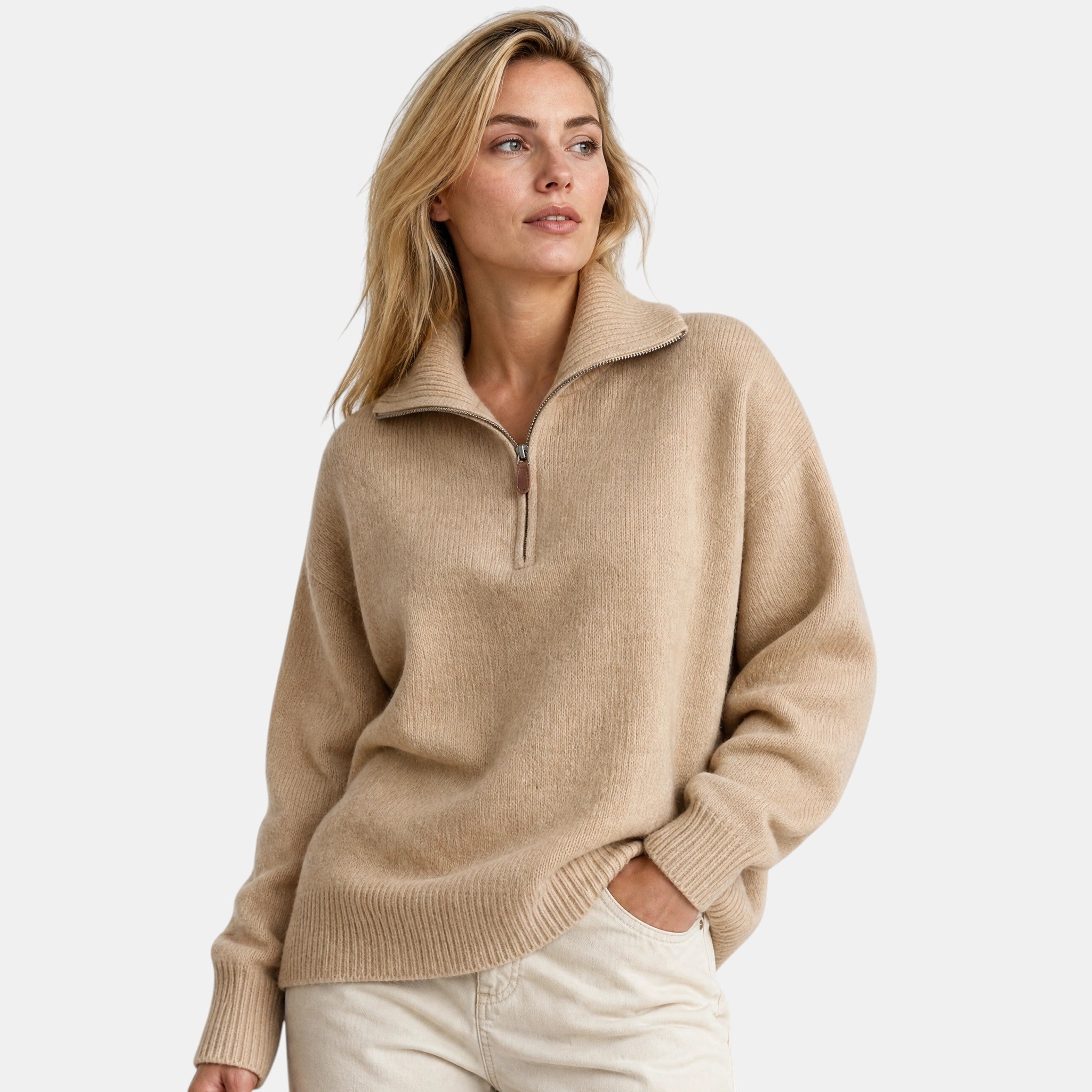 NAJAS | Women's Half Zip High Neck Knitted Jumper
