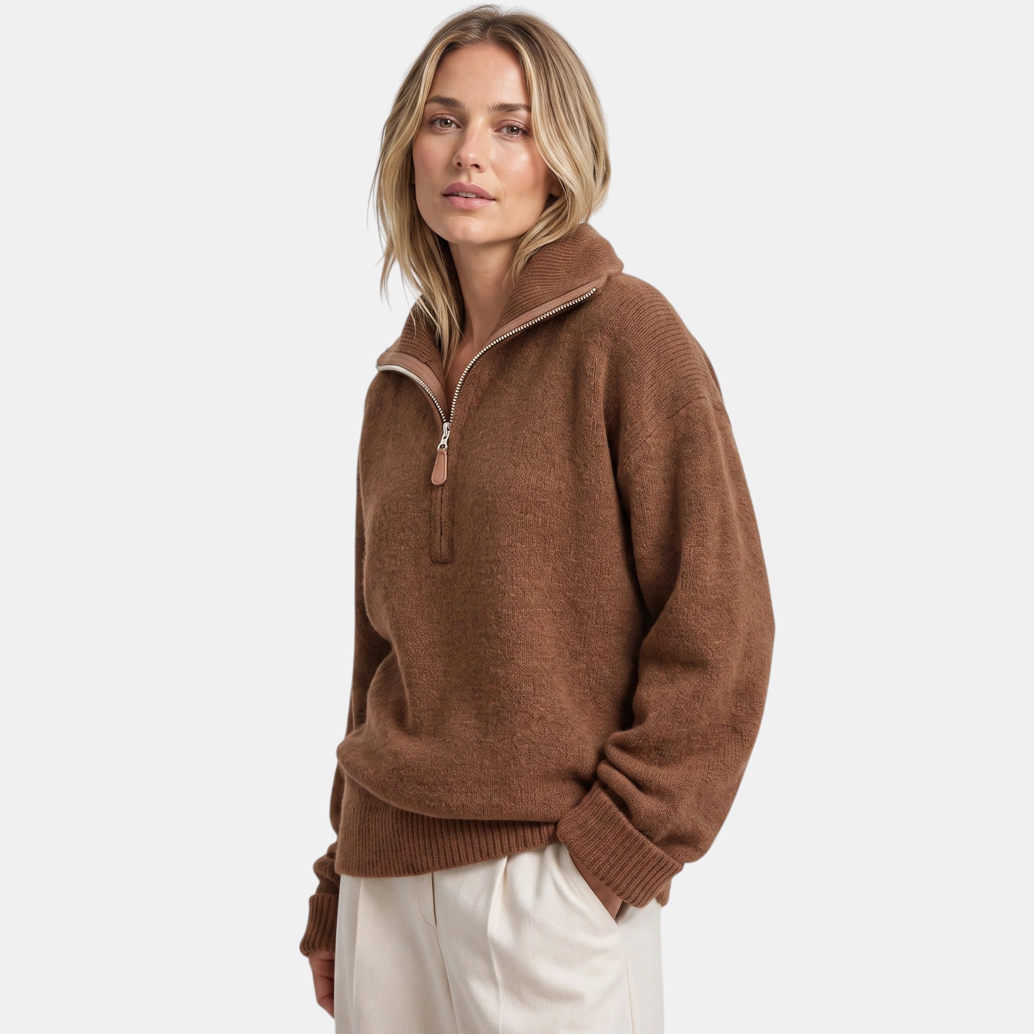 NAJAS | Women's Half Zip High Neck Knitted Jumper