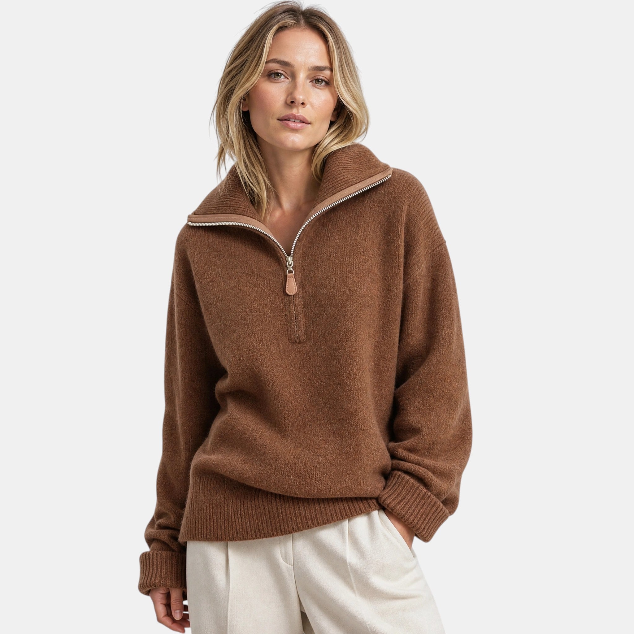 NAJAS | Women's Half Zip High Neck Knitted Jumper