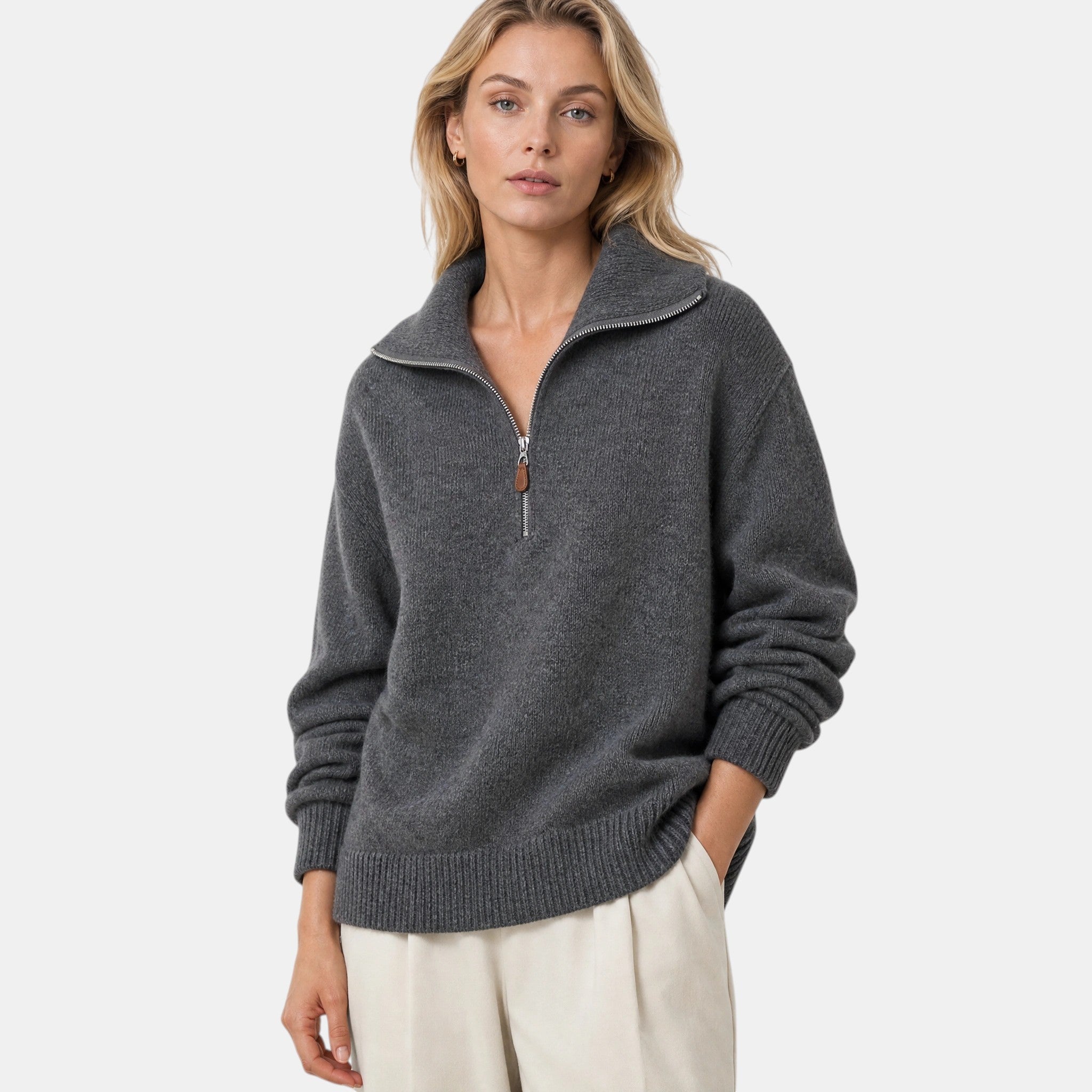 NAJAS | Women's Half Zip High Neck Knitted Jumper