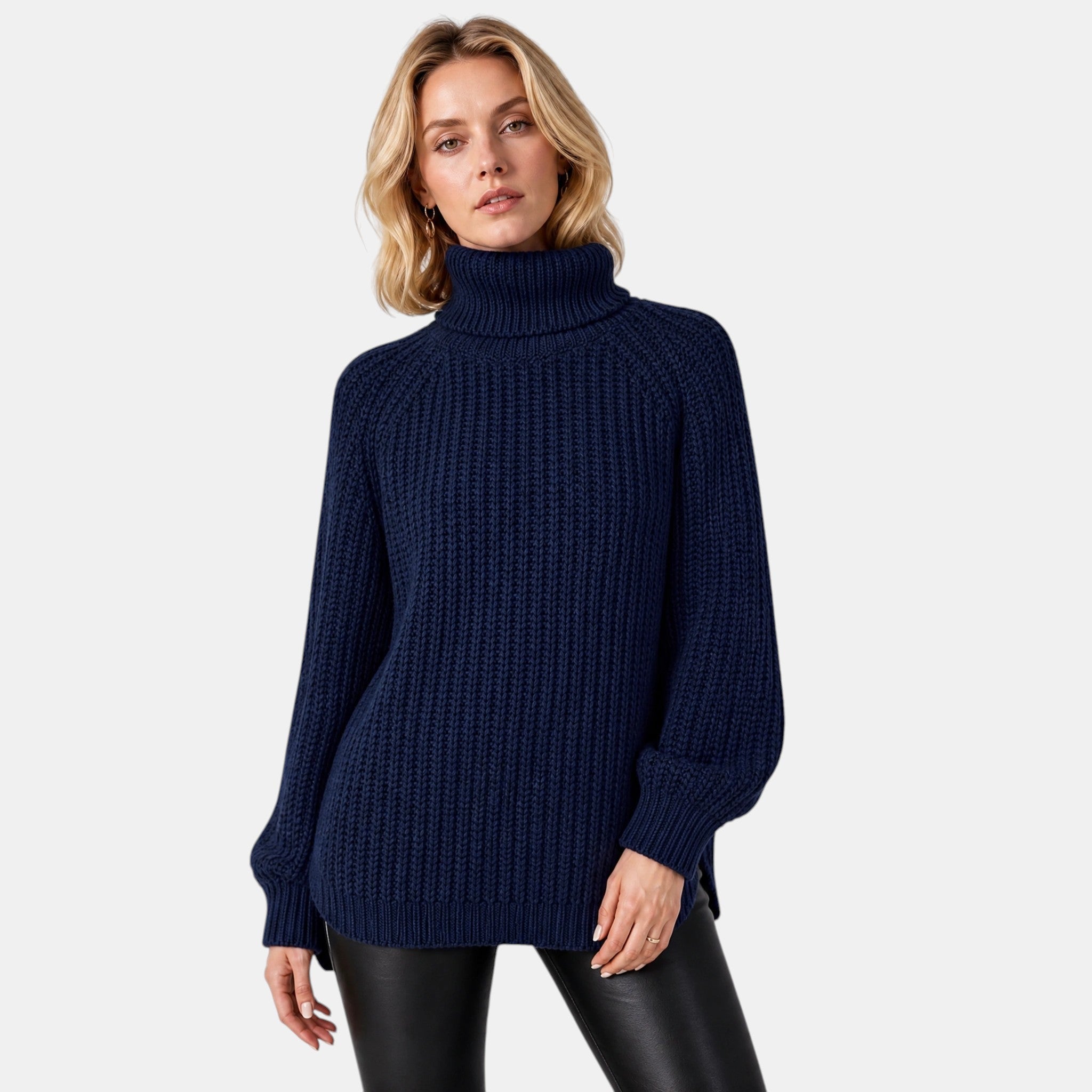 NAJAS | Women's High Neck Knitted Jumper with Side Split Hem